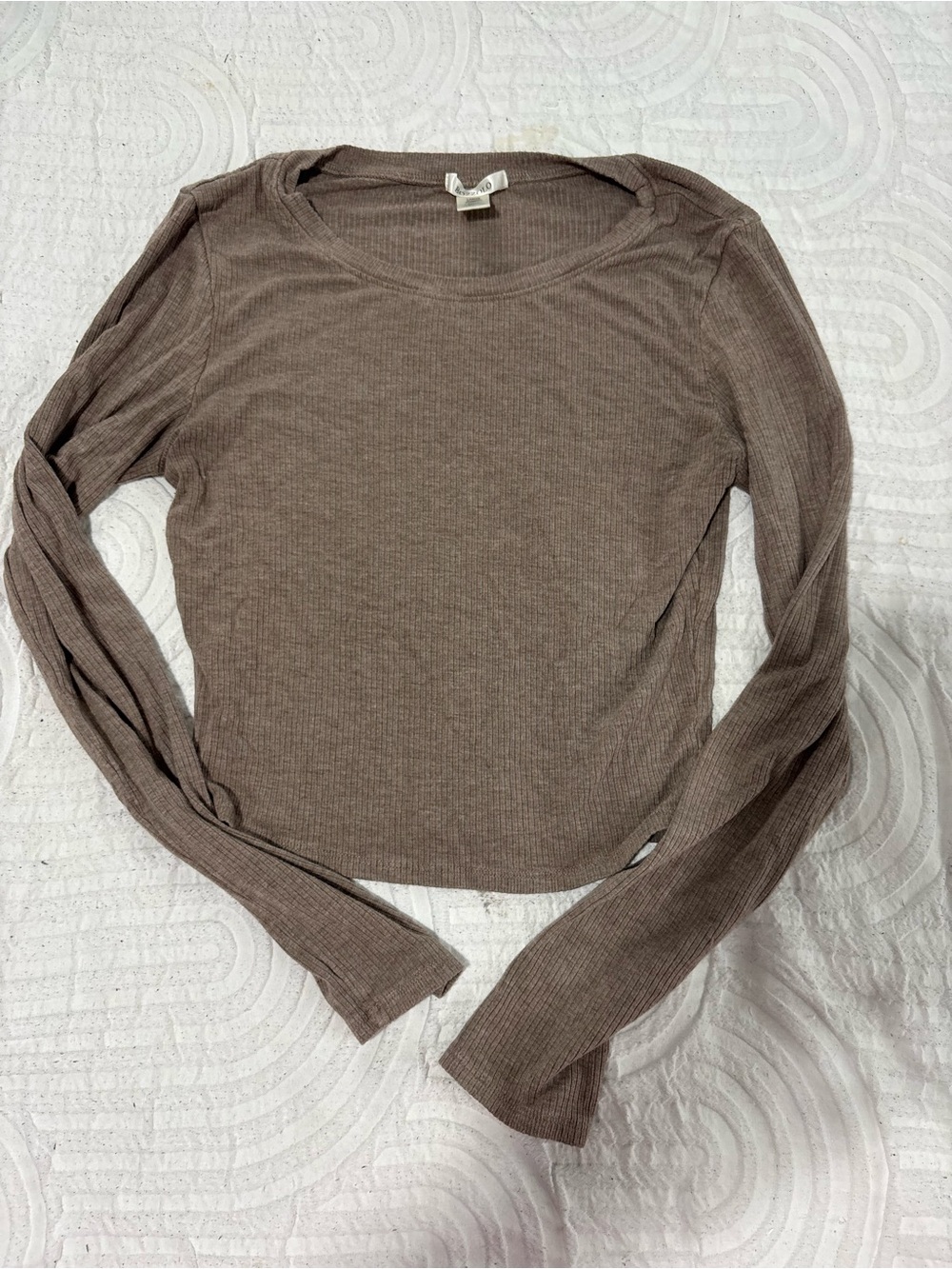 Bozzolo Ribbed Long-Sleeve Scoop Neck Top - Mocha